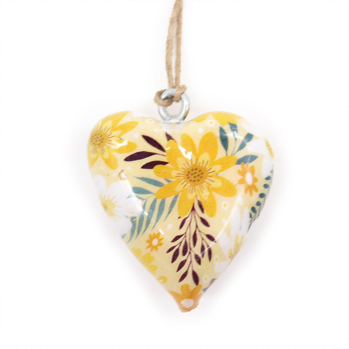 Yellow Floral Heart - Shaped Hanging Ornament - Large Decorative Wood Heart with Glossy Finish - SHAMTAM.COM