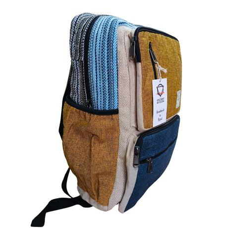 Eco - Friendly Large Boxy Hemp Backpack in Teal & Turmeric with Multi - Textured Design and Ample Storage - SHAMTAM.COM