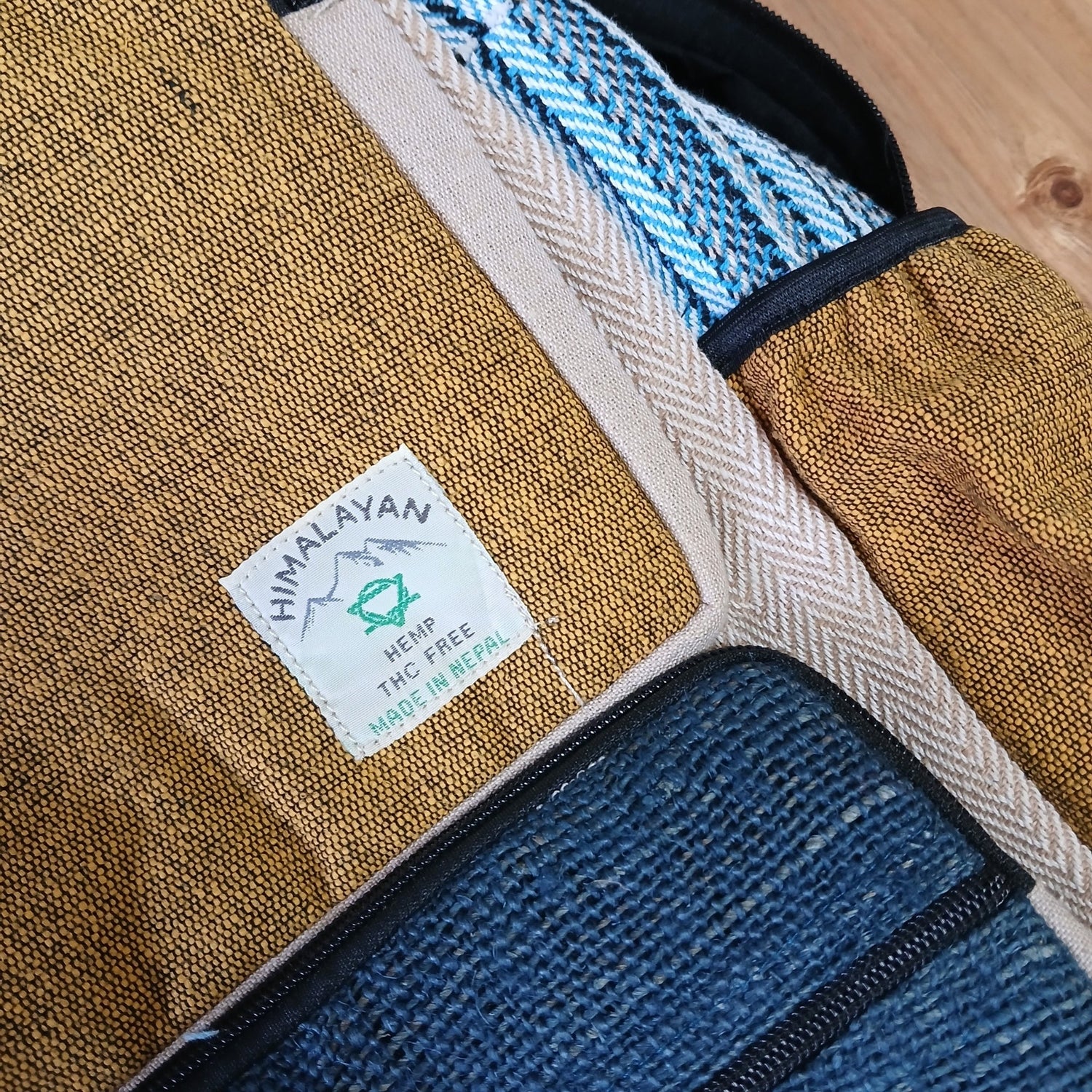 Eco - Friendly Large Boxy Hemp Backpack in Teal & Turmeric with Multi - Textured Design and Ample Storage - SHAMTAM.COM