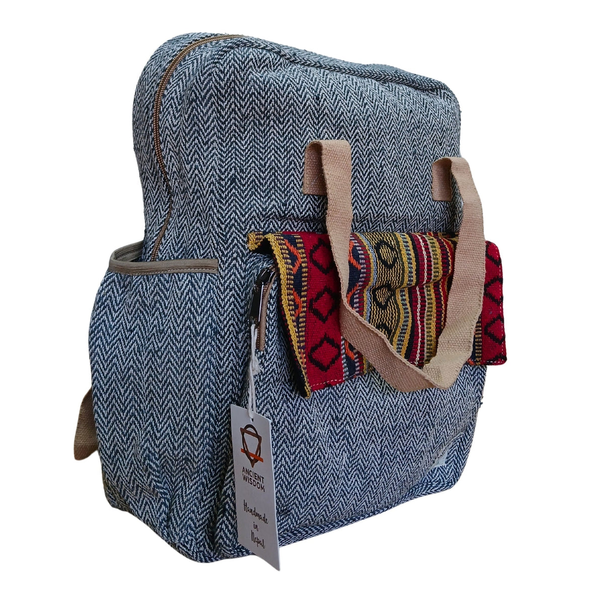 Eco - Friendly Hemp Adventure Backpack with Geometric Accents - Annapurna Collection - SHAMTAM.COM