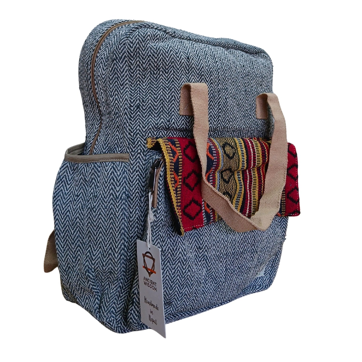 Eco - Friendly Hemp Adventure Backpack with Geometric Accents - Annapurna Collection - SHAMTAM.COM