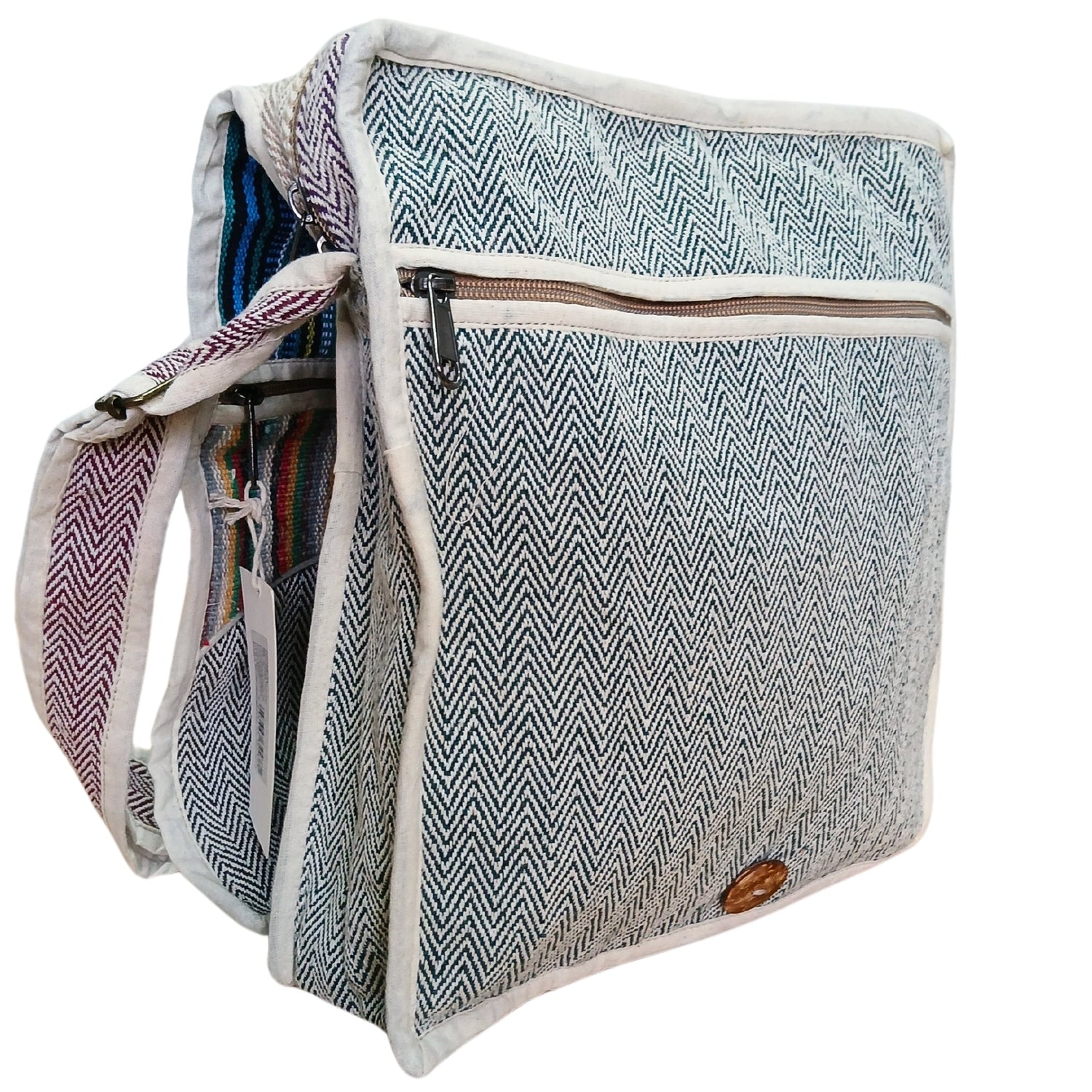 Handmade Bohemian Hemp Laptop Messenger Bag with Colorful Striped Design from Nepal - SHAMTAM.COM