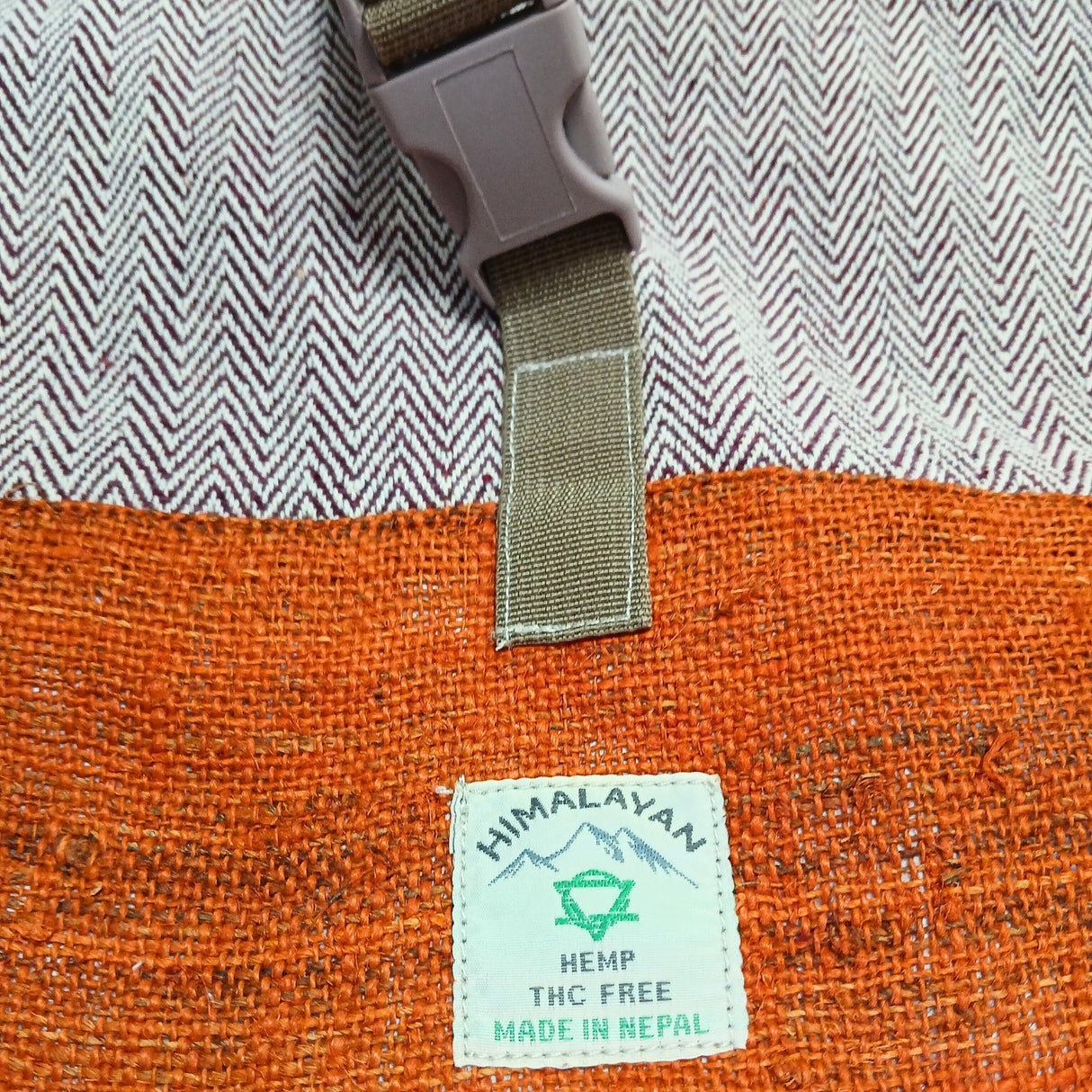 Handmade Hemp Trekking Rolling Backpack in Sunset Orange with Herringbone Pattern - Eco - Friendly and Artisanal Design from Nepal - SHAMTAM.COM