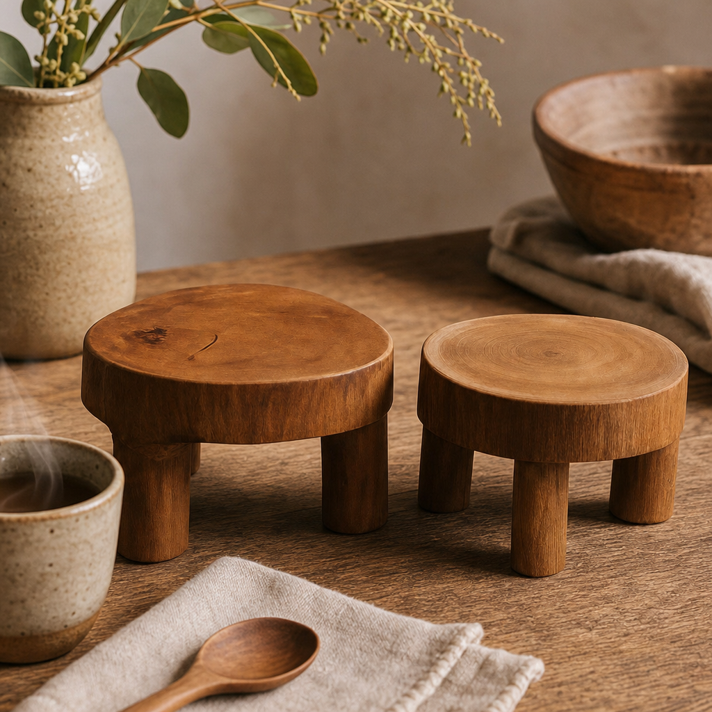 Teak Display Pads 27x20cm 2-Pack — styled in a warm, naturally lit interior
