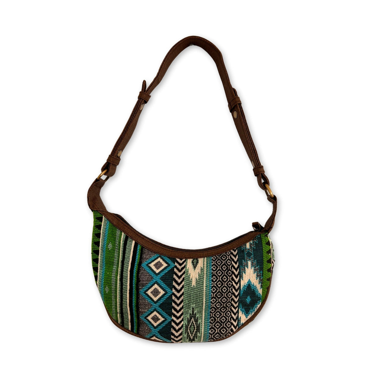 Jacquard Hobo Bag - Bold Greens (brown strap) - SHAMTAM.COM
