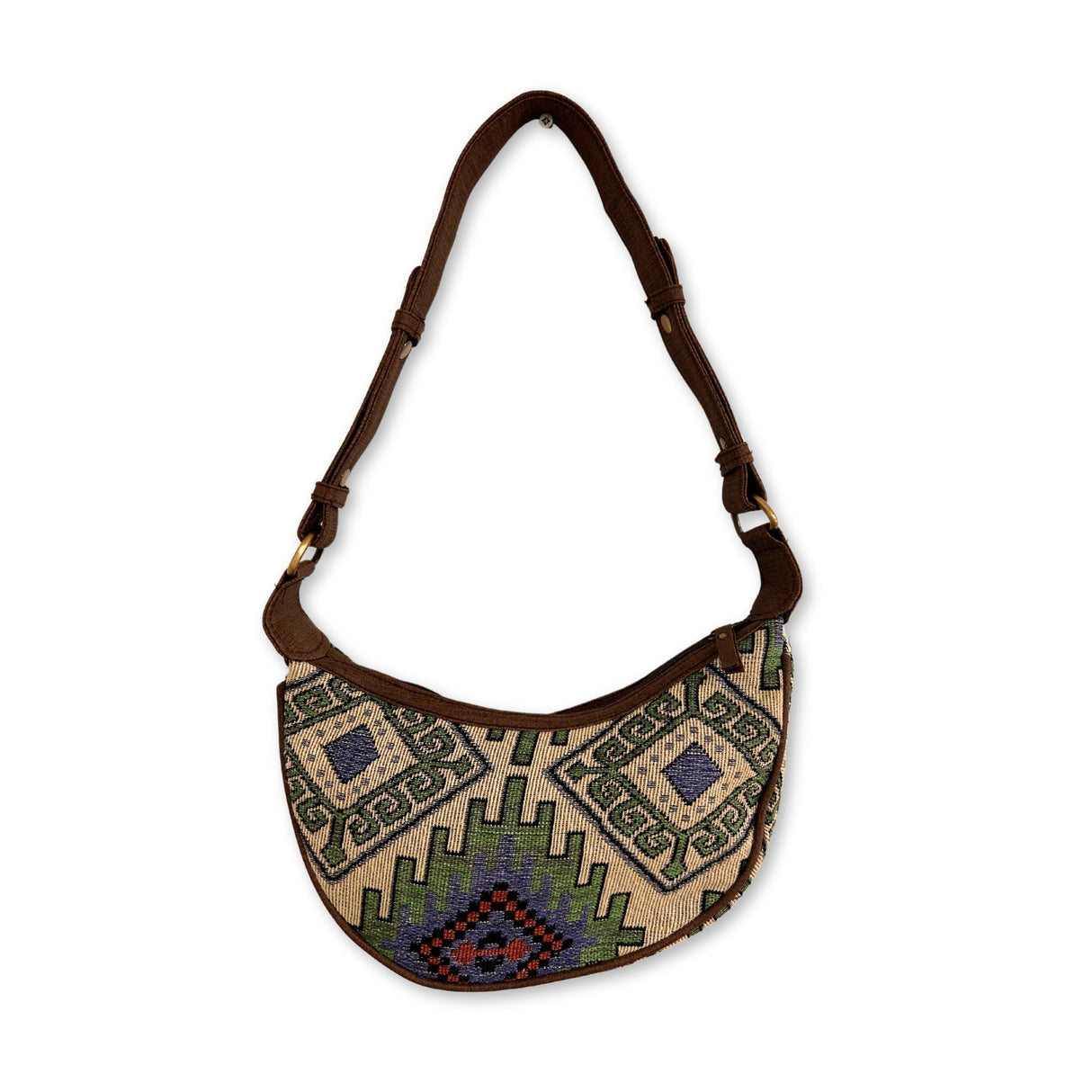 Jacquard Hobo Bag - Geo - Geen (brown strap) - SHAMTAM.COM