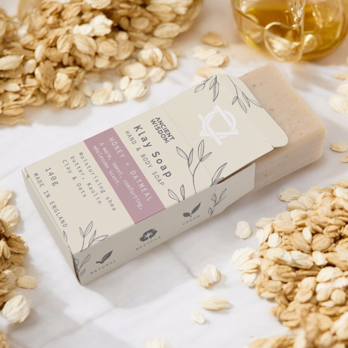 Natural Honey Oatmeal Hand & Body Soap with Kaolin Clay - Vegan, Made in UK, 140g - SHAMTAM.COM