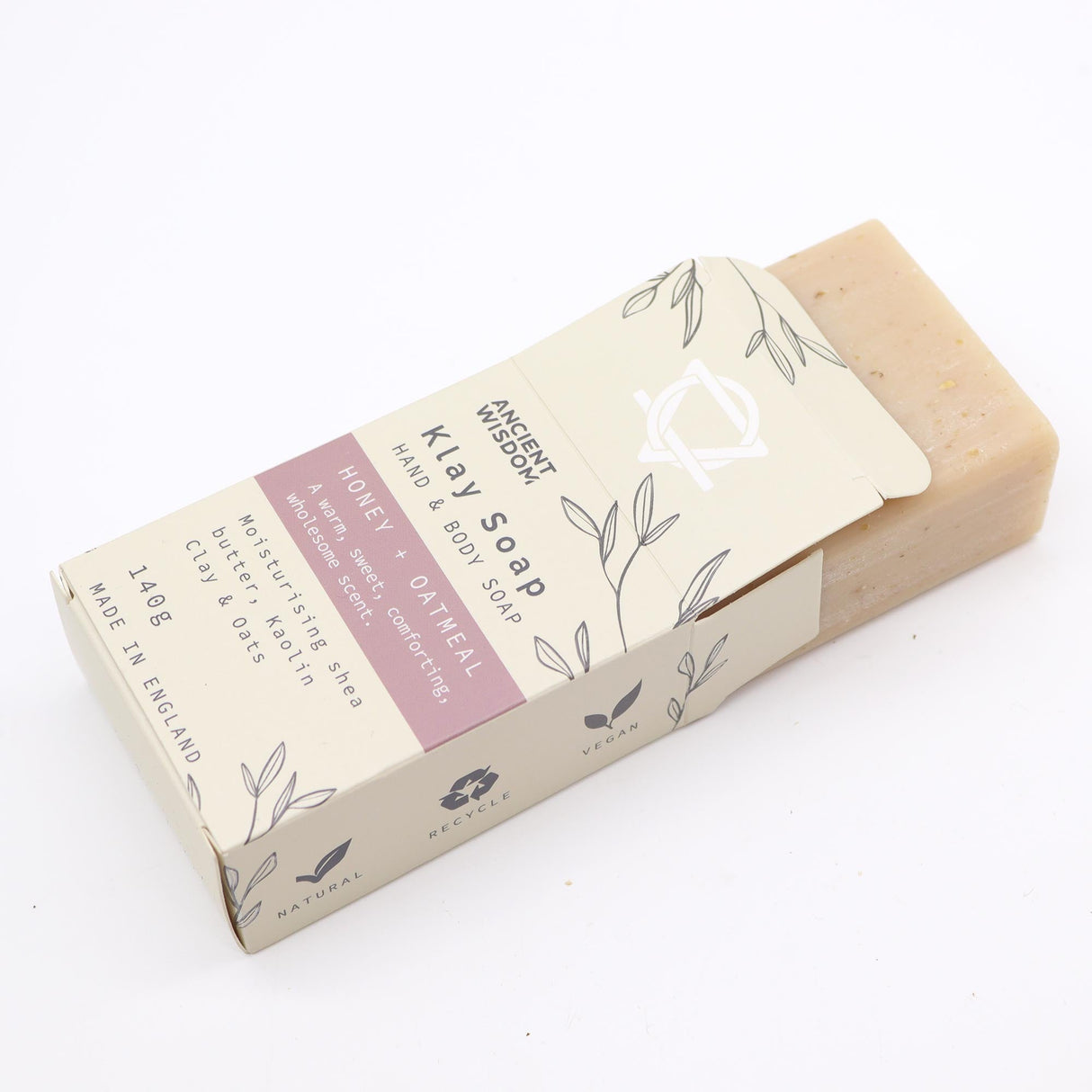 Natural Honey Oatmeal Hand & Body Soap with Kaolin Clay - Vegan, Made in UK, 140g - SHAMTAM.COM