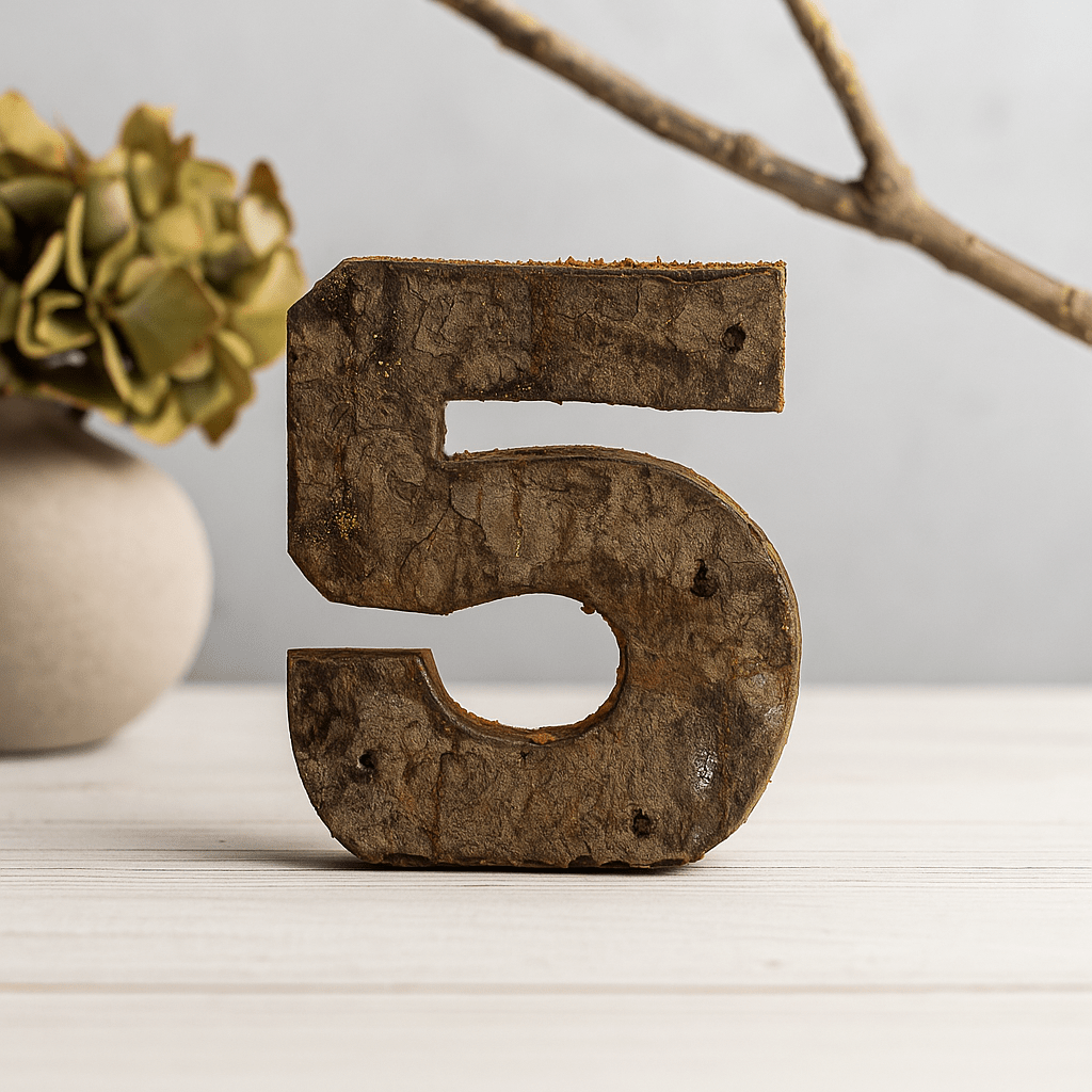 House Number 5 Wooden Bark 7 cm - SHAMTAM.COM