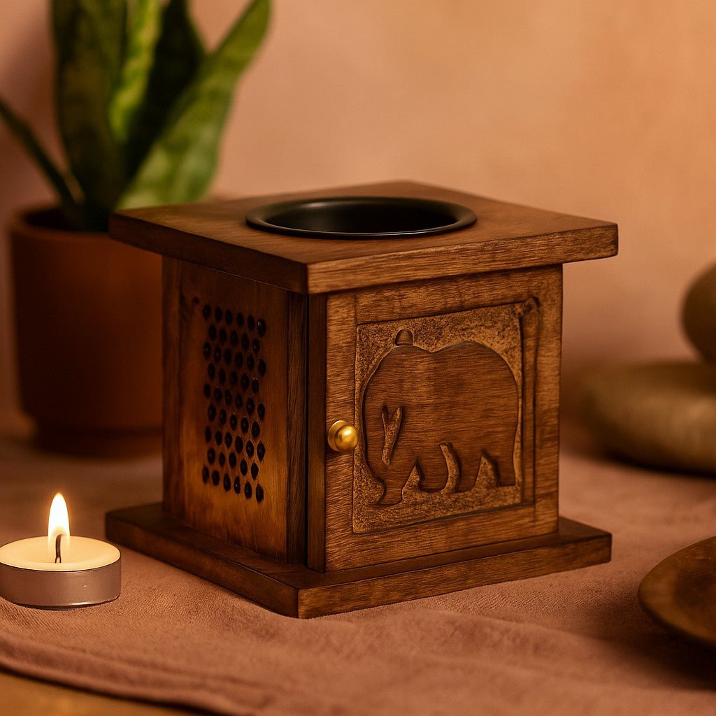 Incense Burner And Oil Diffuser, Mango Wood Elephant - SHAMTAM.COM