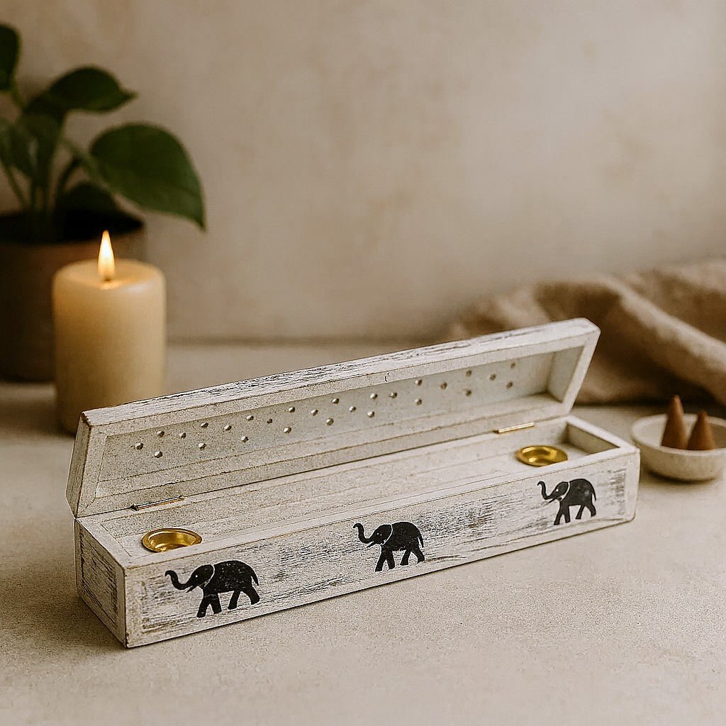Incense Burner Box, White Washed - SHAMTAM.COM