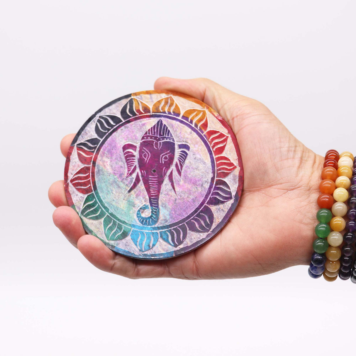 Elegant Ganesha Soapstone Incense Burner – Vibrant Spiritual Decor for Meditation & Relaxation - SHAMTAM.COM