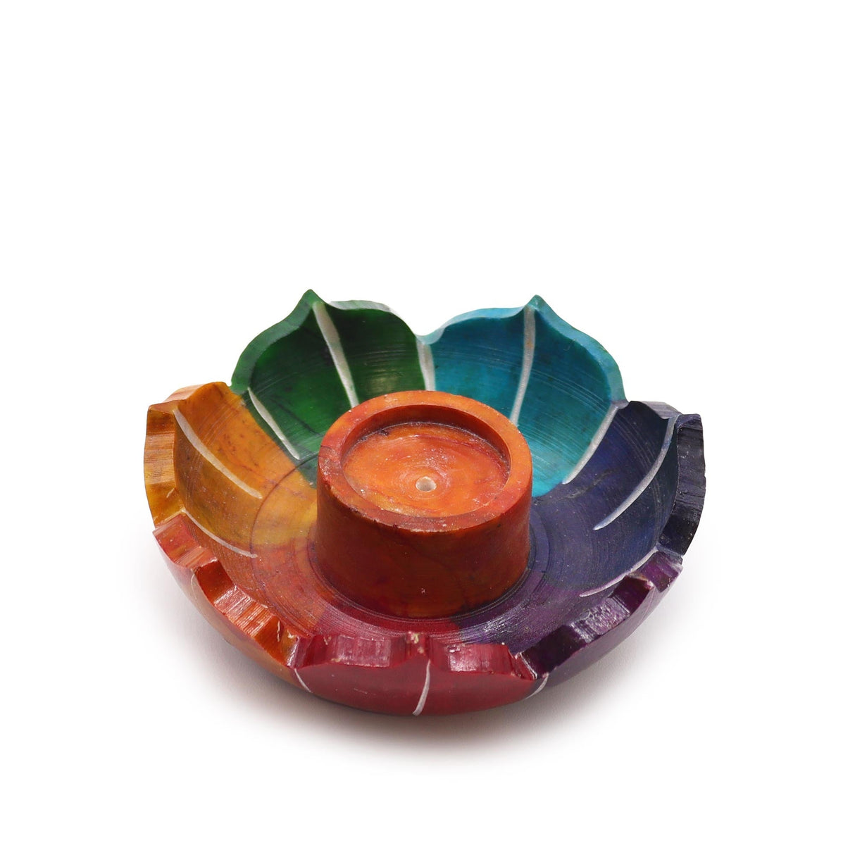 Vibrant Chakra Lotus Flower Soapstone Incense Burner – Enhance Spiritual Balance & Energy Alignment - SHAMTAM.COM