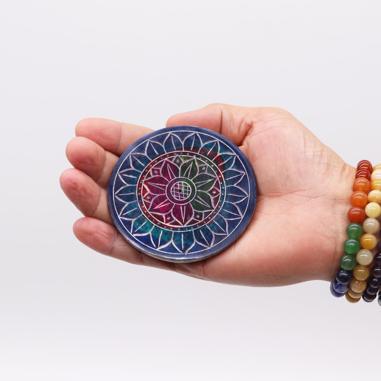 Elegant Soapstone Disc Incense Burner with Lotus in Lotus Design – Perfect for Meditation and Relaxation - SHAMTAM.COM