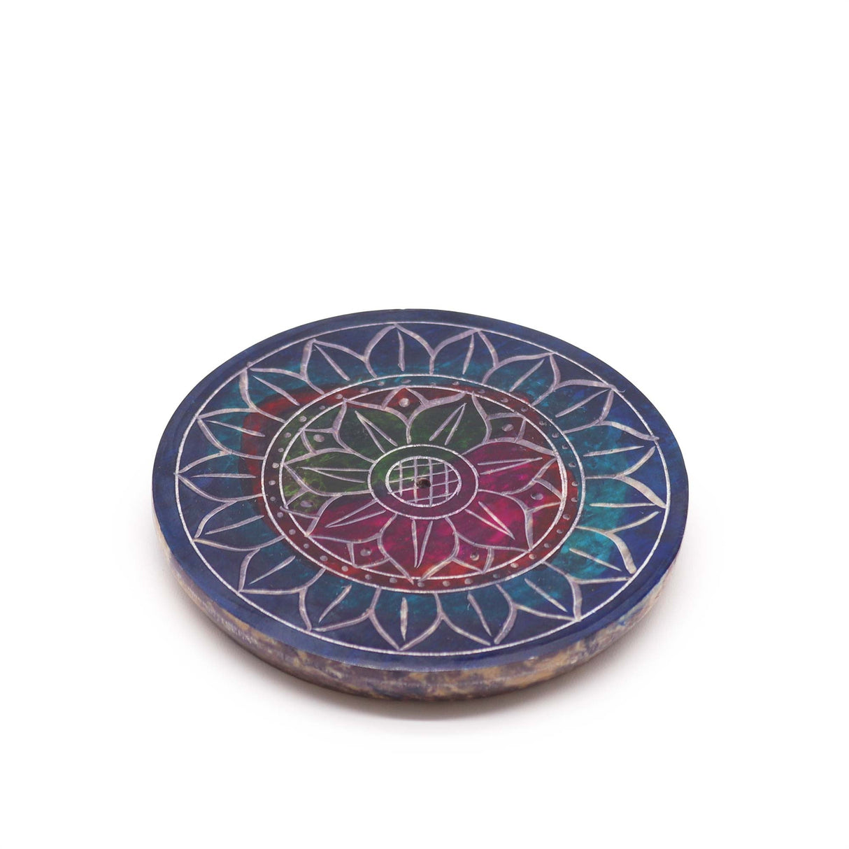 Elegant Soapstone Disc Incense Burner with Lotus in Lotus Design – Perfect for Meditation and Relaxation - SHAMTAM.COM