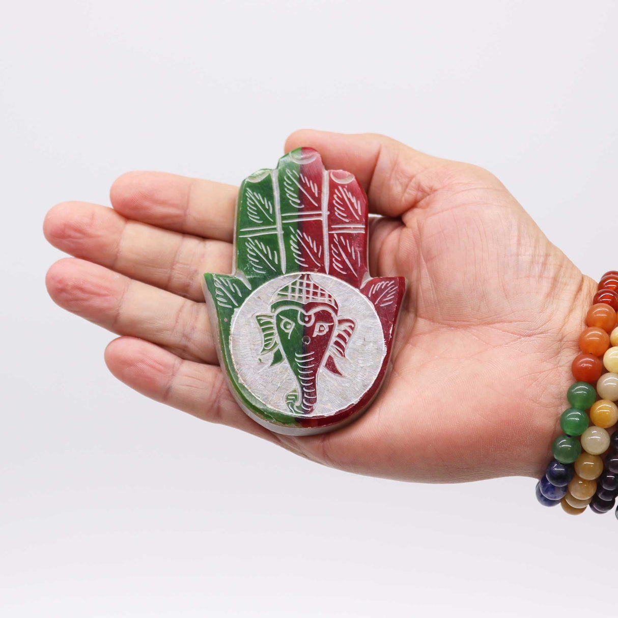 Elegant Soapstone Hamsa Incense Burner with Ganesha Carving for Spiritual Serenity and Protection - SHAMTAM.COM