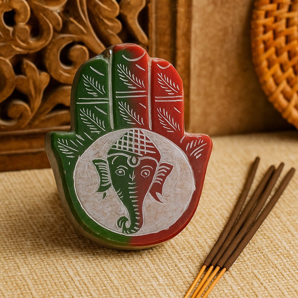 Incense Burner Soapstone Hamsa Ganesha Carving - SHAMTAM.COM