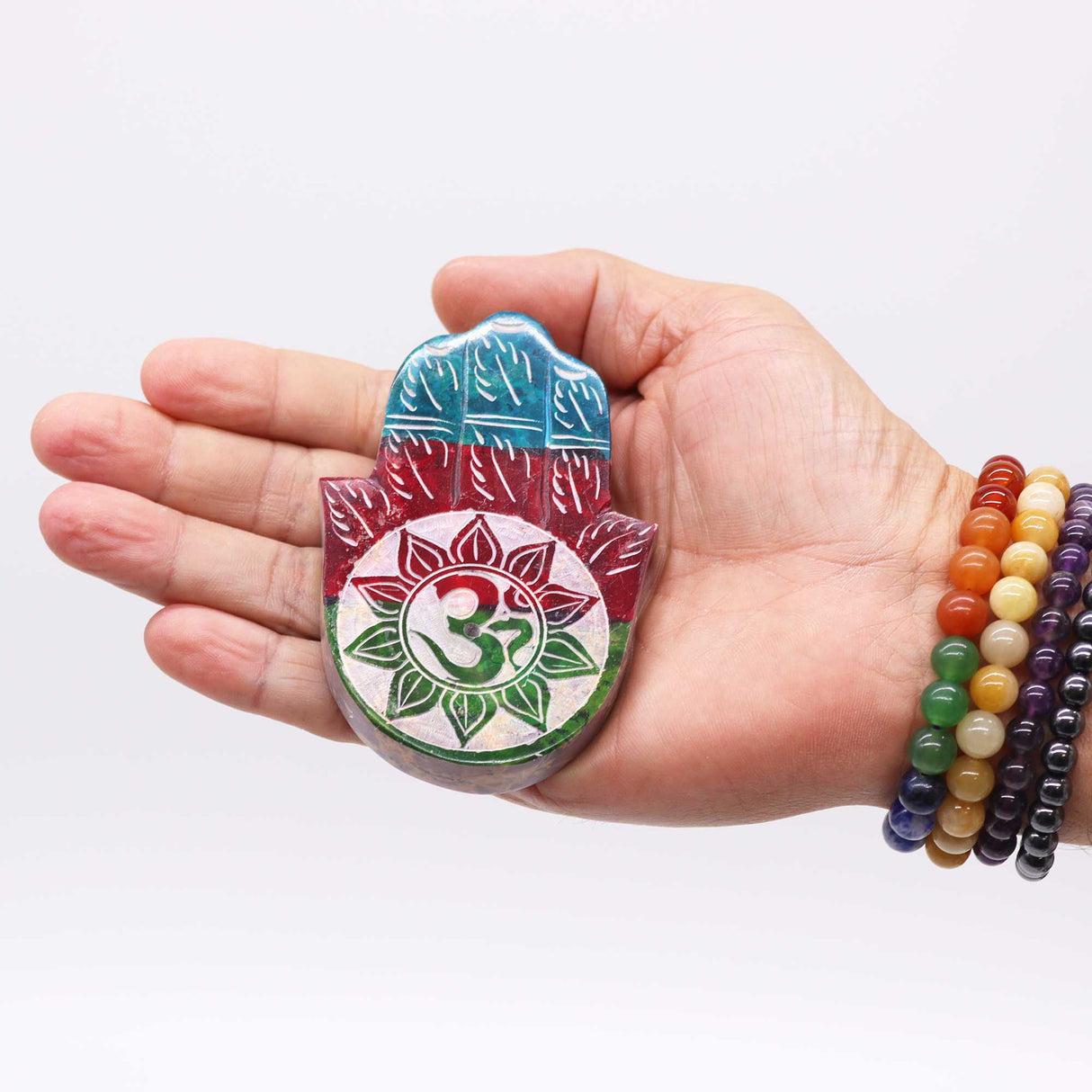 Soapstone Hamsa Incense Burner with OM Symbol for Spiritual Harmony and Protection - SHAMTAM.COM