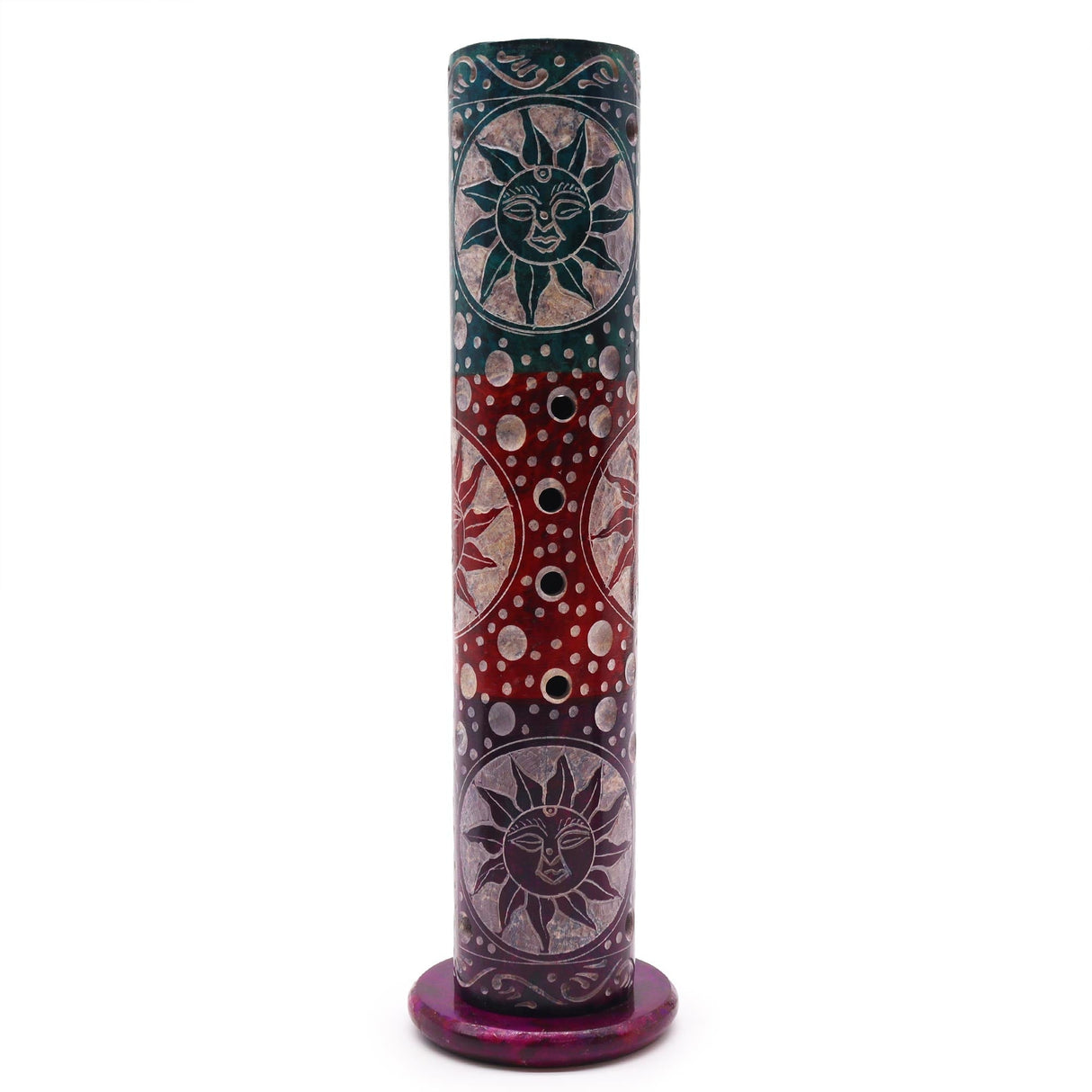 Radiant Sun Motif Soapstone Tower Incense Burner - Elegant Celestial Design for Meditation & Relaxation - SHAMTAM.COM