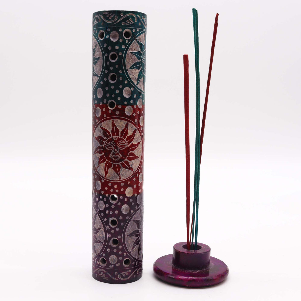 Radiant Sun Motif Soapstone Tower Incense Burner - Elegant Celestial Design for Meditation & Relaxation - SHAMTAM.COM