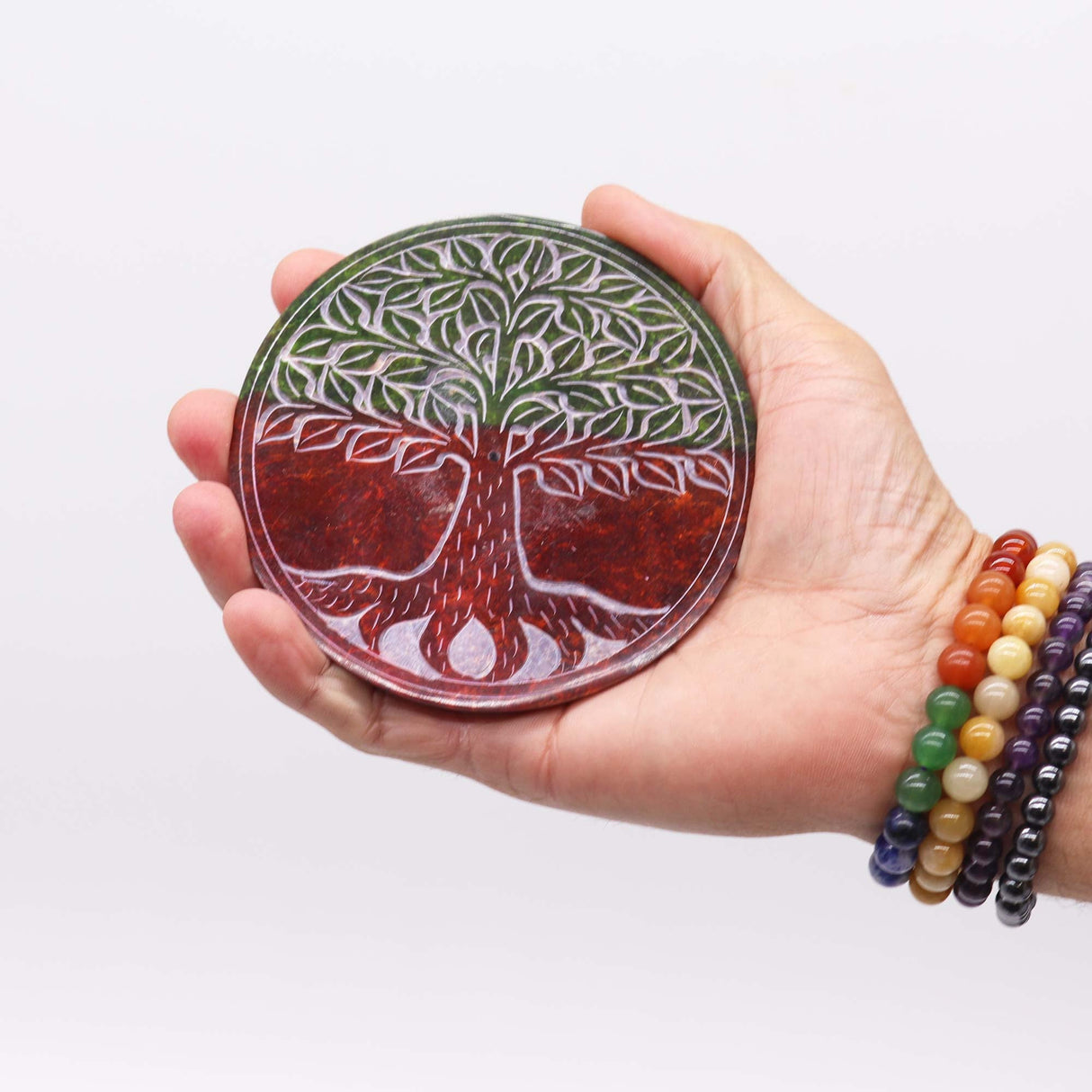 Handcrafted Soapstone Tree of Life Incense Burner – Natural Decorative Disc for Meditation & Relaxation - SHAMTAM.COM