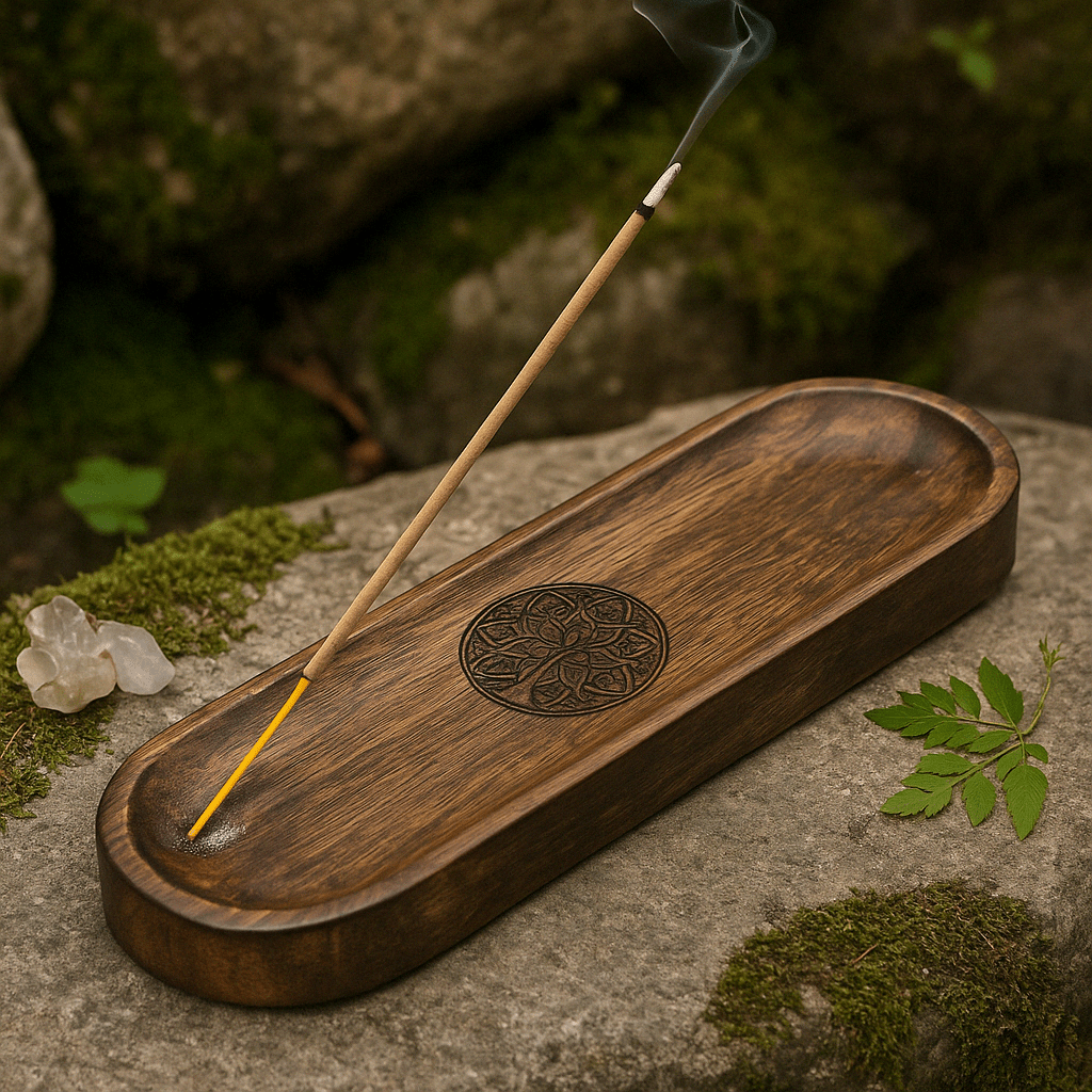 Elegant Wooden Mandala Incense Holder Tray - Large 30x10cm Oval Design with Polished Finish - SHAMTAM.COM