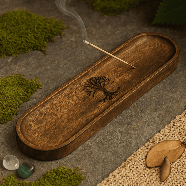 Držák na vonné tyčinky dřevěný podnos strom života 30x10 cm