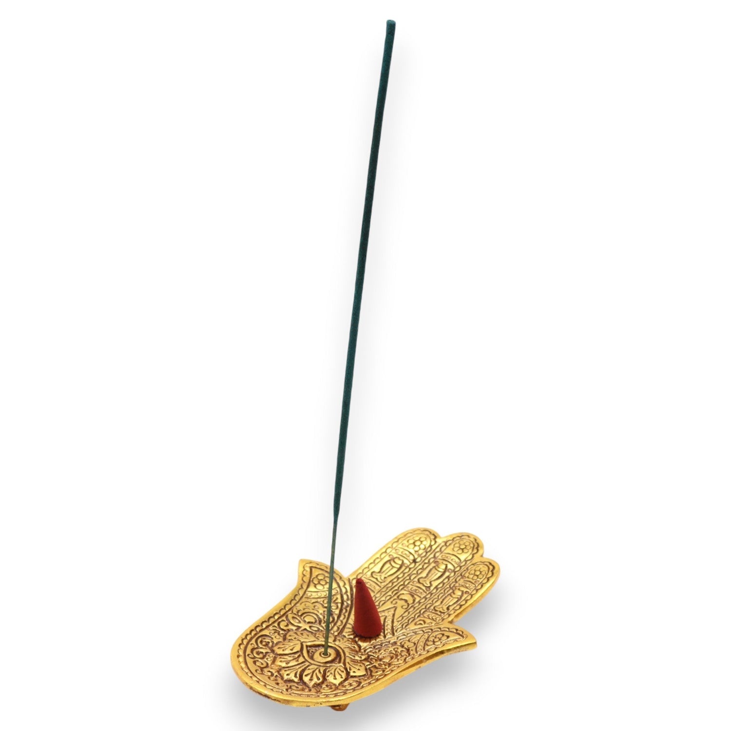 Incense Burner Gold Aluminium Small Hamsa - SHAMTAM.COM