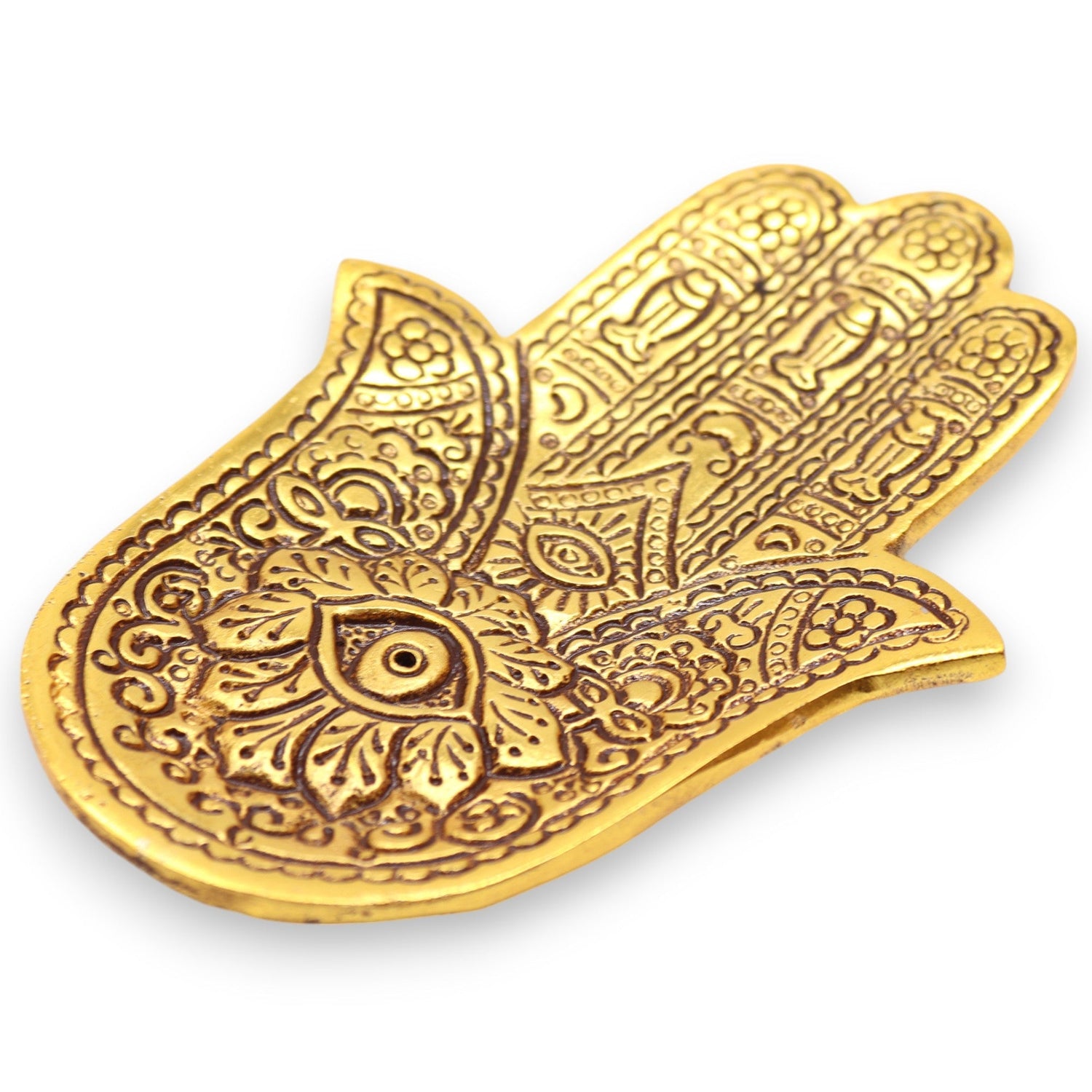 Incense Burner Gold Aluminium Small Hamsa - SHAMTAM.COM