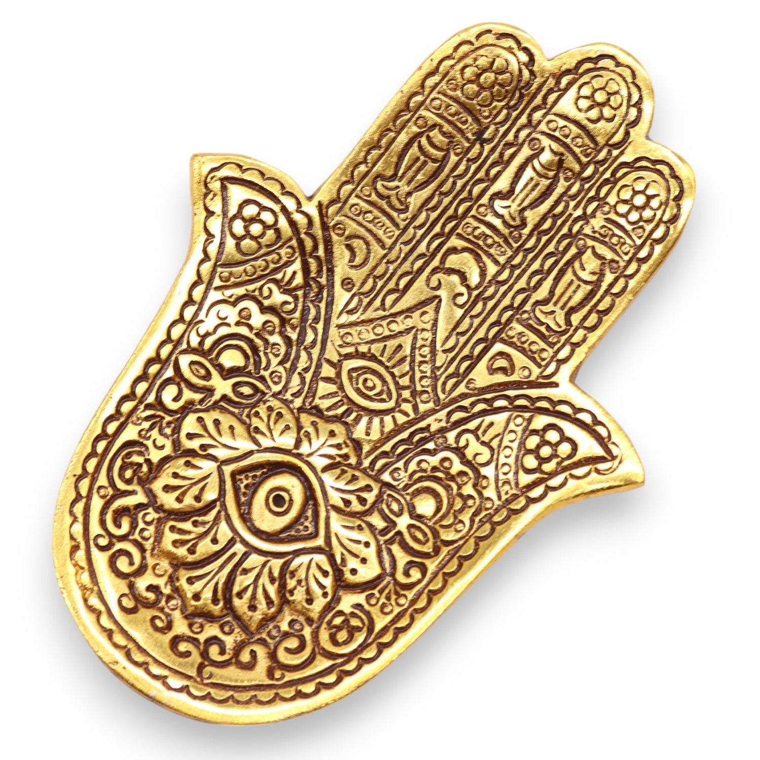 Incense Burner Gold Aluminium Small Hamsa - SHAMTAM.COM
