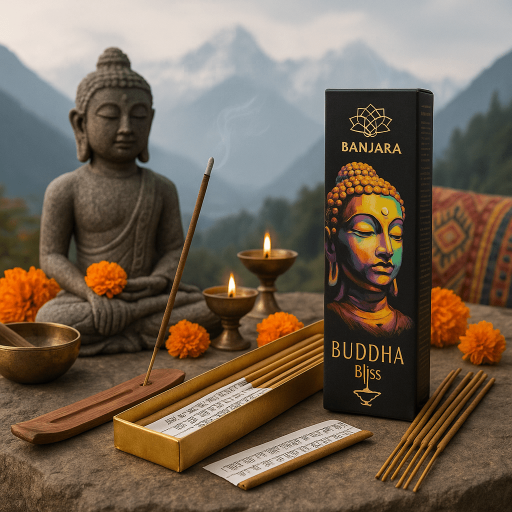 Banjara Buddha Bliss Incense Sticks - Aromatic Spiritual Relaxation with Colorful Buddha Artwork Packaging - SHAMTAM.COM