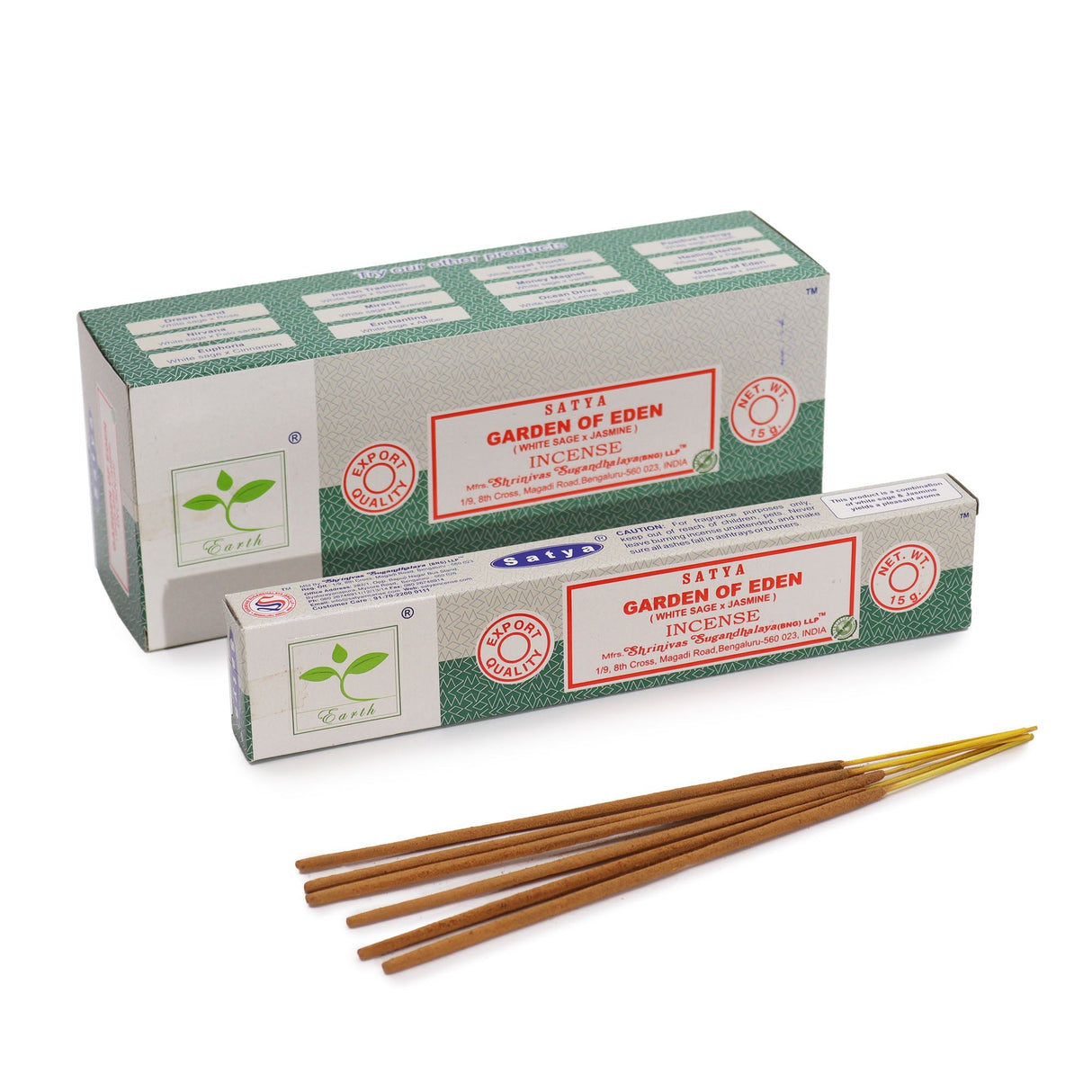 Satya Garden of Eden Incense 15gm Pack - White Sage & Jasmine Fragrance by Shrinivas Sugandhalaya - SHAMTAM.COM