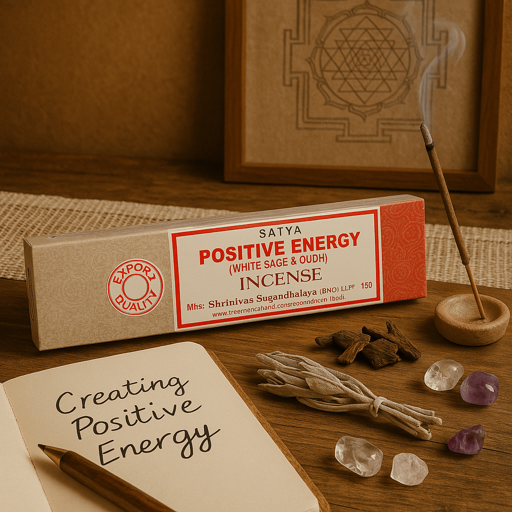 Satya Positive Energy Incense 15gm Pack - White Sage & Oudh for Enhanced Positive Vibes - SHAMTAM.COM