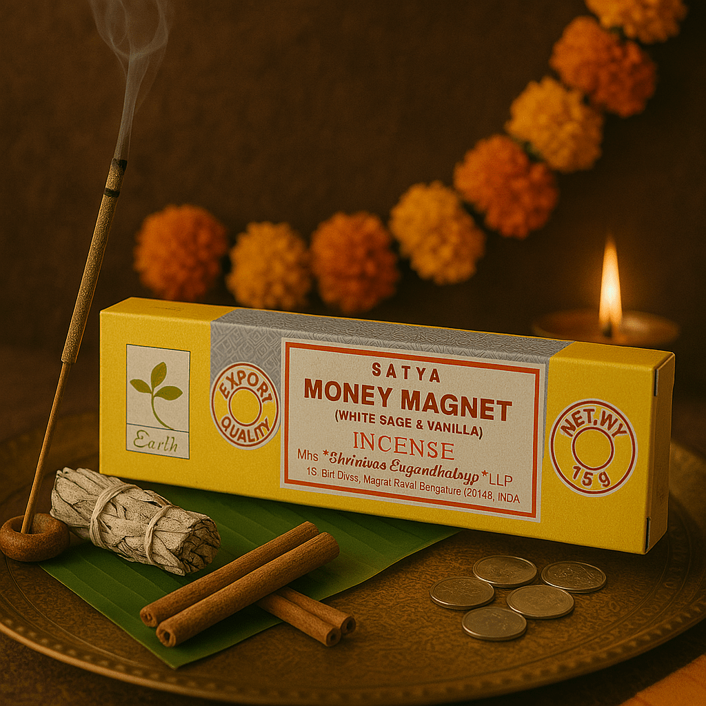 Satya Money Magnet Incense 15gm - White Sage & Vanilla | Eco - Friendly Aromatherapy Sticks - SHAMTAM.COM