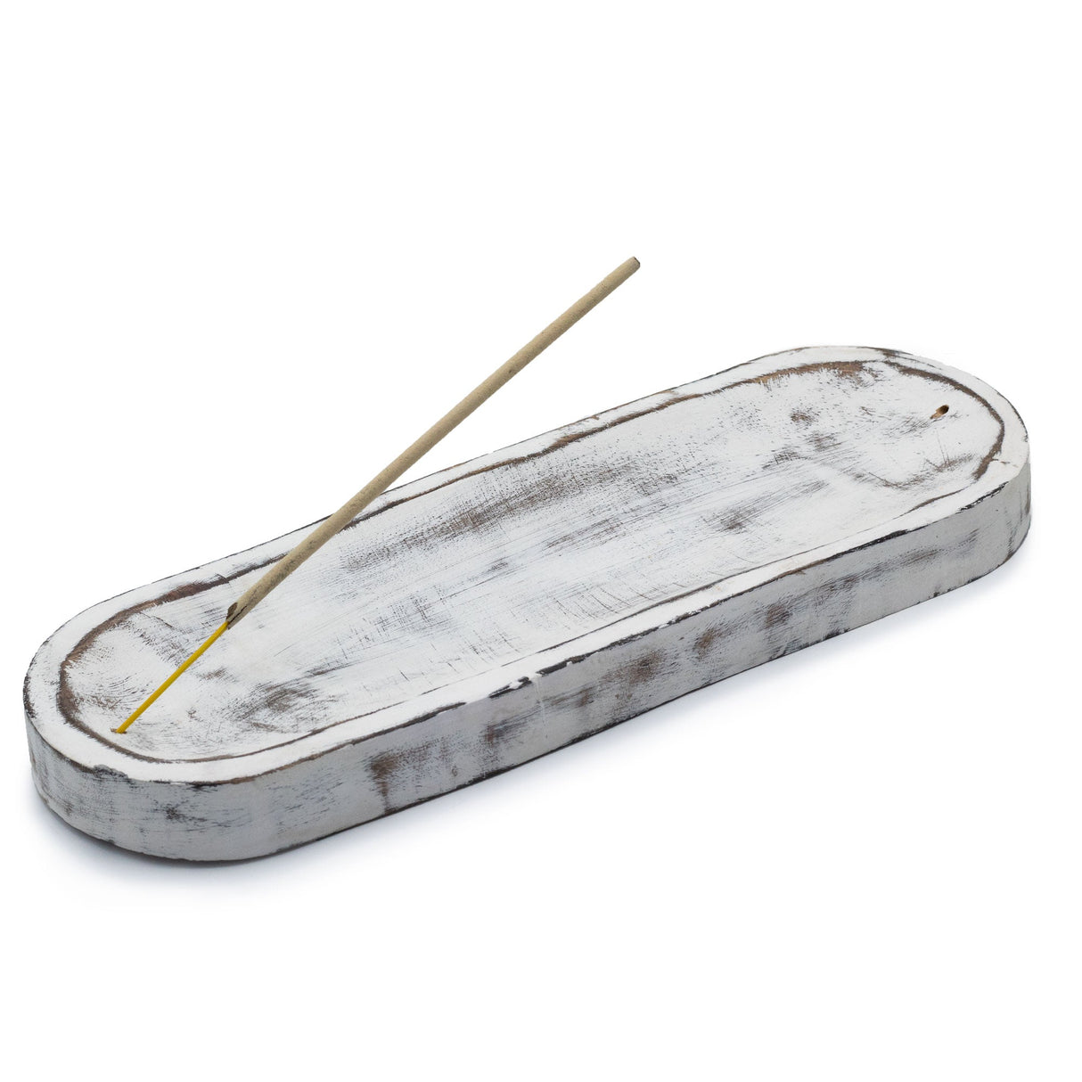 Vintage Whitewash Wooden Incense Tray - 30x10cm Oval Shabby - Chic Decor - SHAMTAM.COM