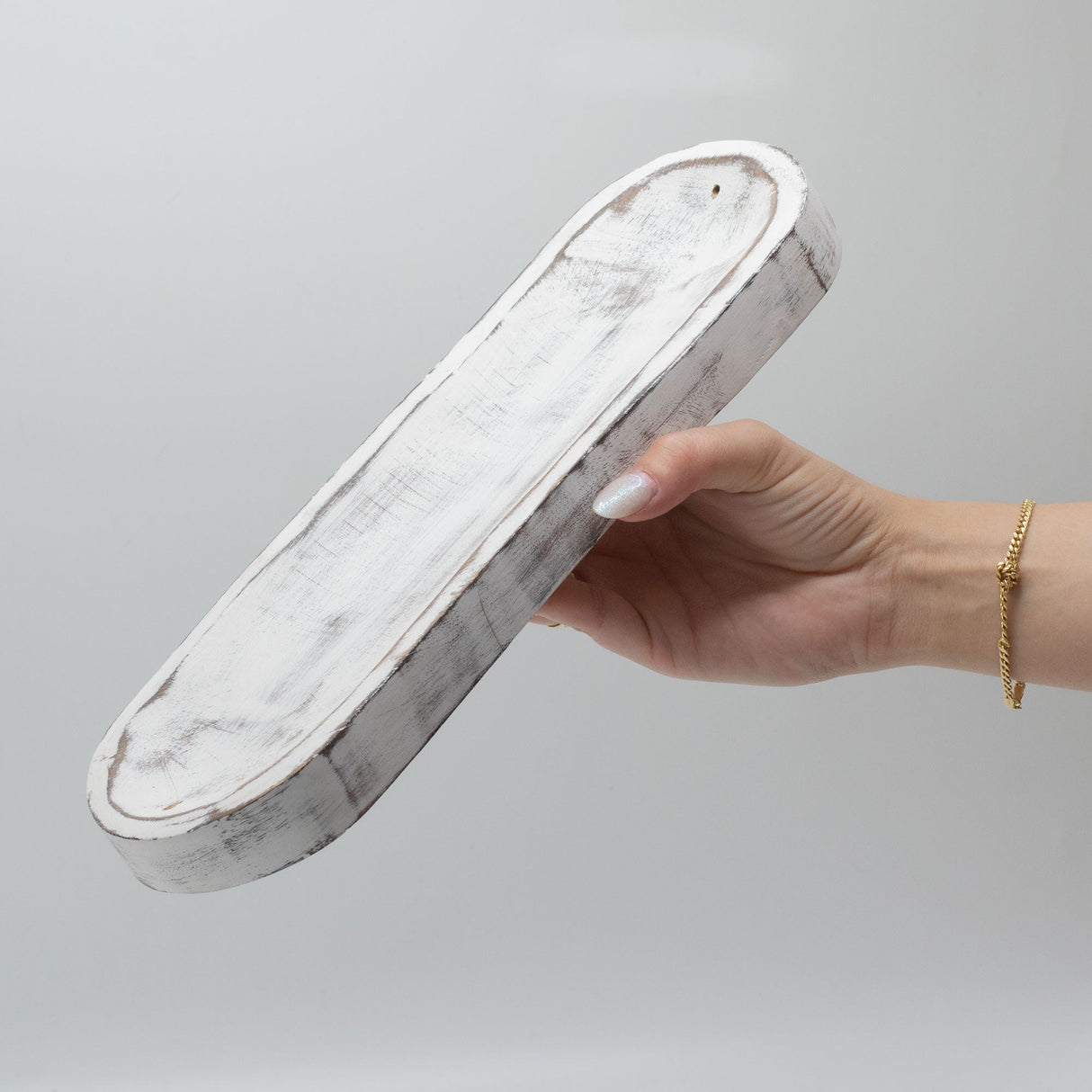 Vintage Whitewash Wooden Incense Tray - 30x10cm Oval Shabby - Chic Decor - SHAMTAM.COM