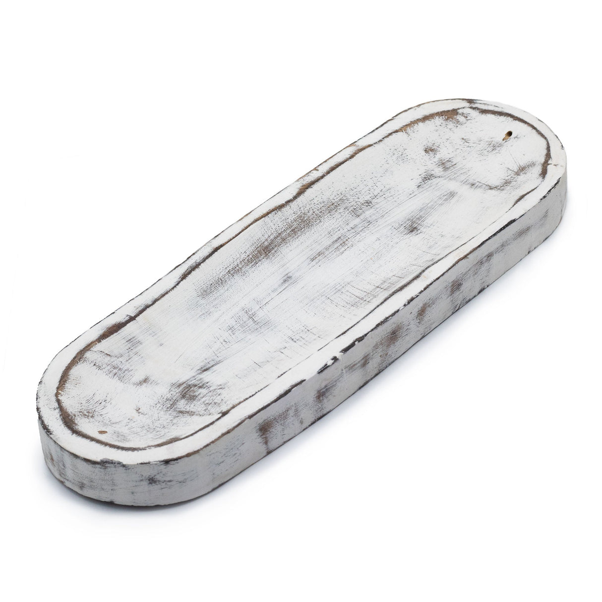 Vintage Whitewash Wooden Incense Tray - 30x10cm Oval Shabby - Chic Decor - SHAMTAM.COM