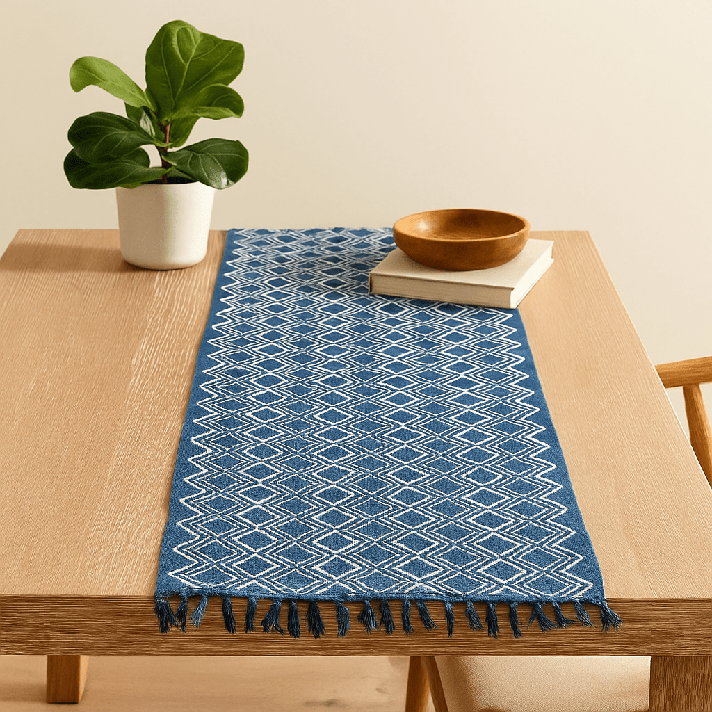 Indigo Runner 170x60cm Handmade Heerak Pattern - SHAMTAM.COM