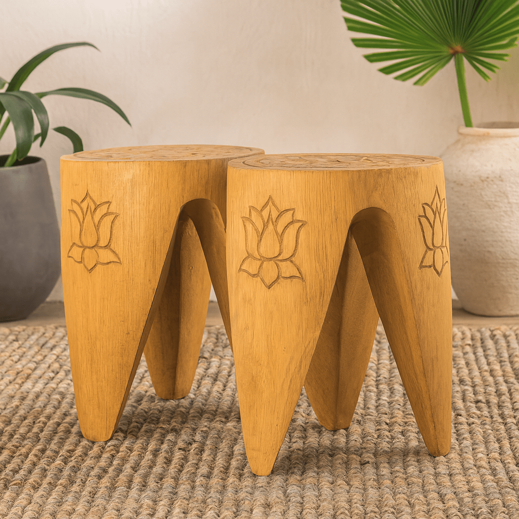 Interlocking Table and Stool Set of 2 Natural - SHAMTAM.COM
