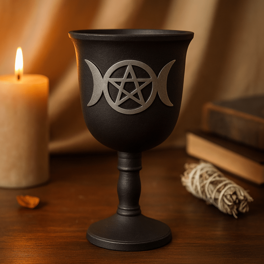 Iron Ritual Goblet Triple Moon Pentagram 20x11cm - SHAMTAM.COM