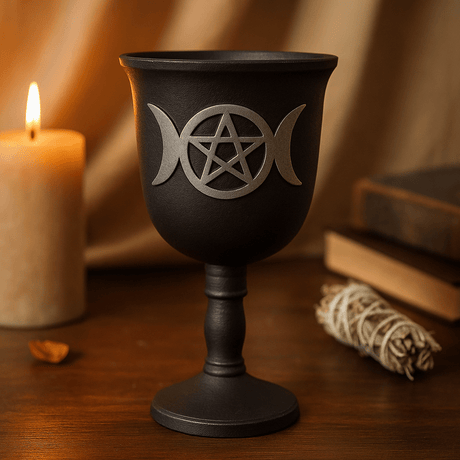 Iron Ritual Goblet Triple Moon Pentagram 20x11cm - SHAMTAM.COM