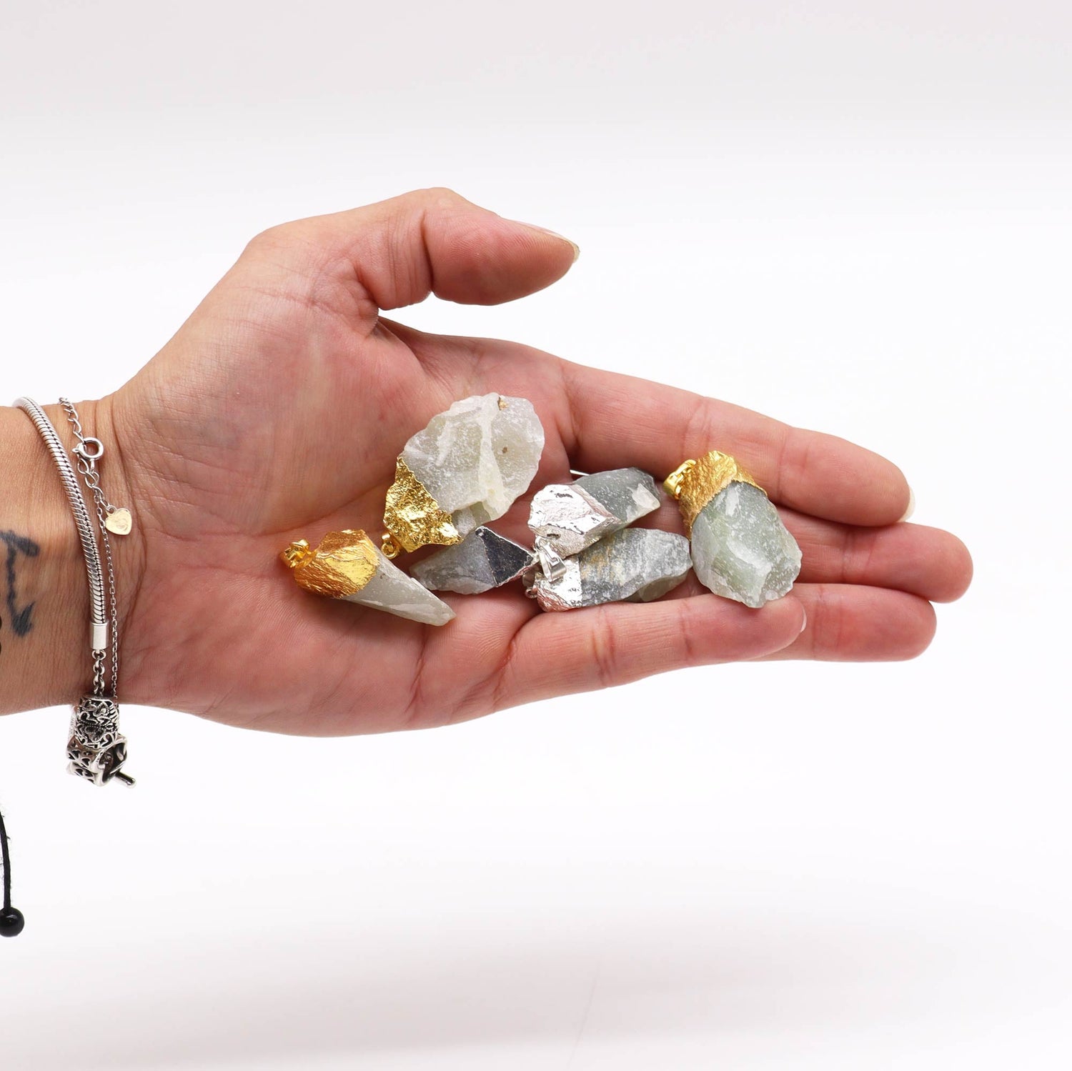 Gemstone Indian Jade Gold & Silver Plated Pendants (6 assorted) (6 pcs) - SHAMTAM.COM