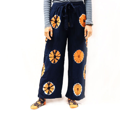 Japanese - Inspired Navy Orange Tie - Dye Wide - Leg Lounge Pants - SHAMTAM.COM