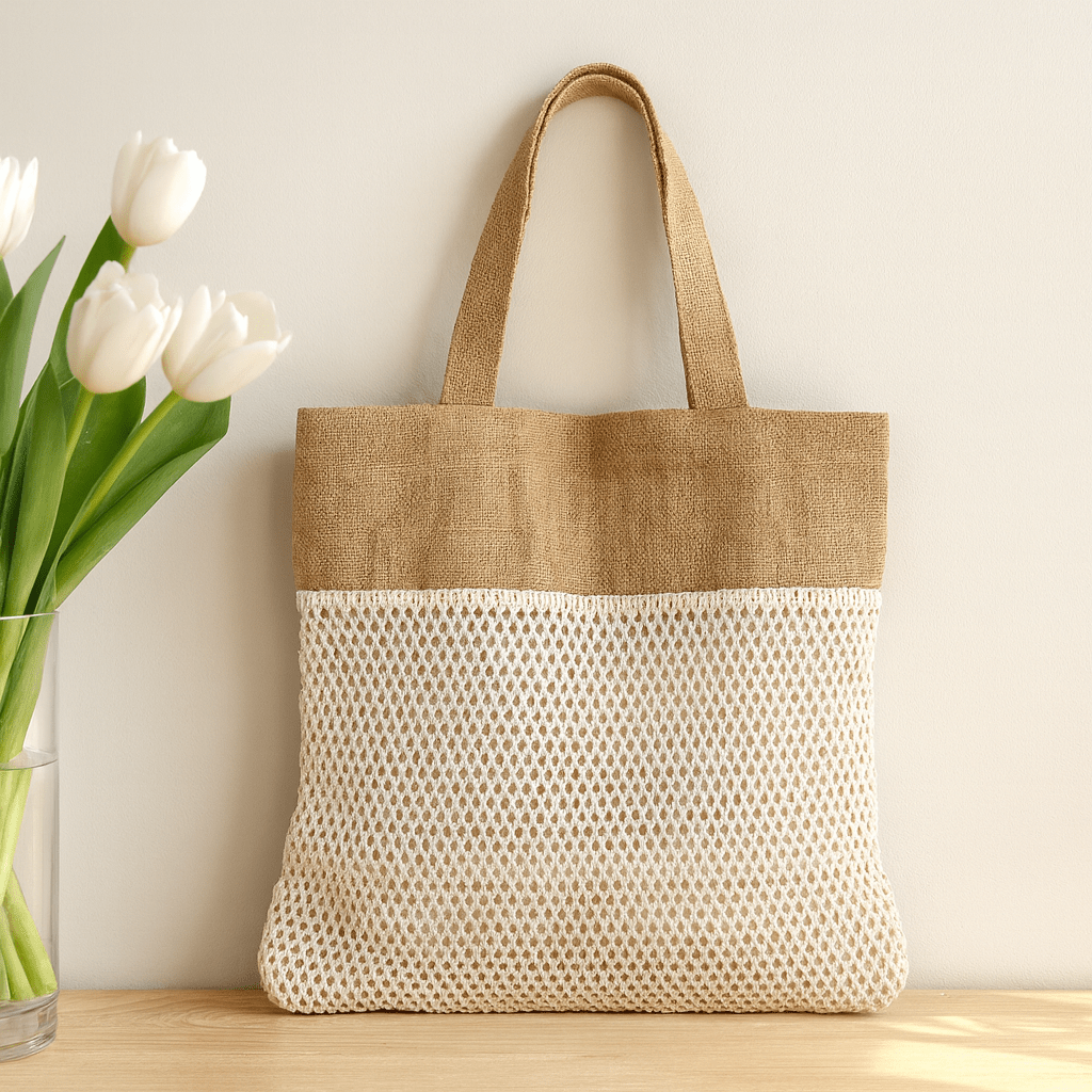 Jute and Cotton Tote Bag, Natural - SHAMTAM.COM