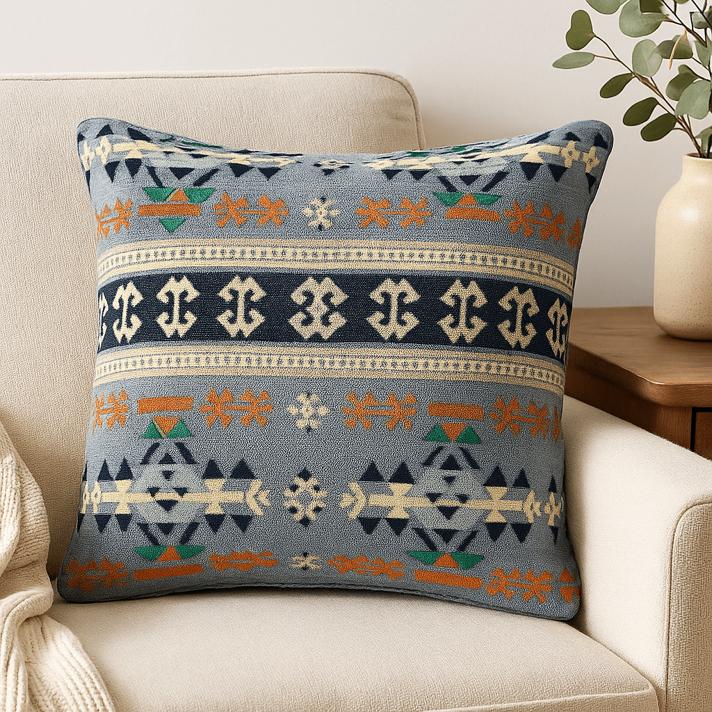 Kilim Cushion Cover - Turkish Charcoal Geometric - SHAMTAM.COM