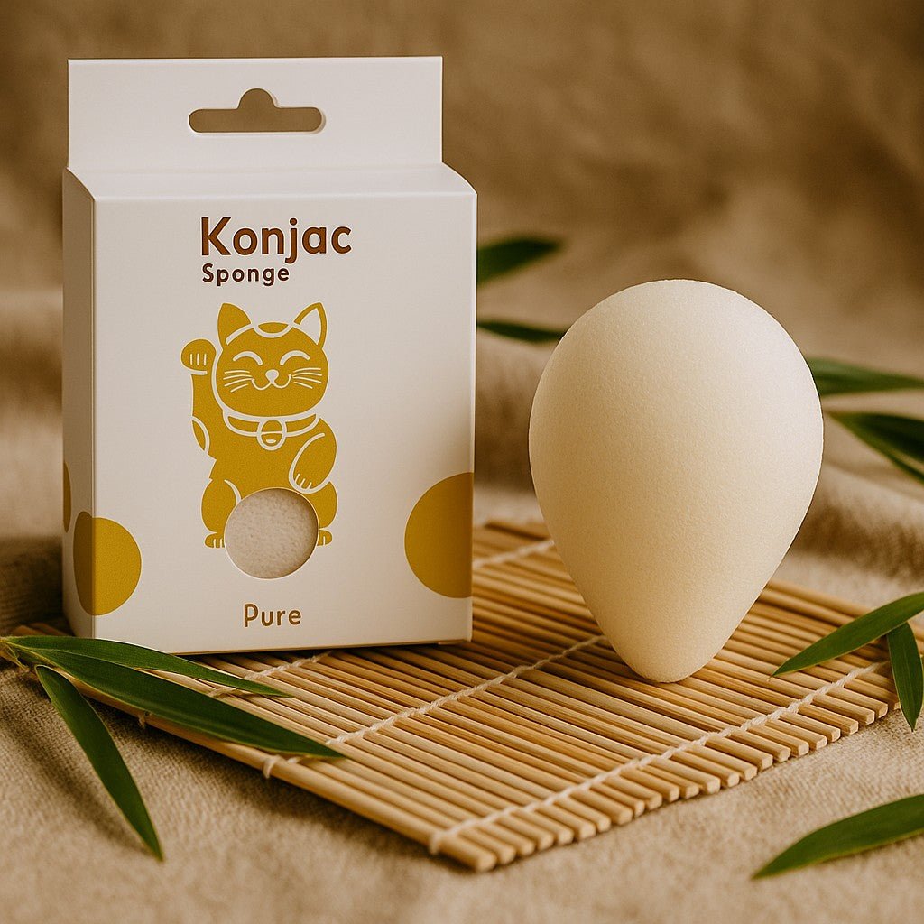 Konjac sponge with packaging on a natural background