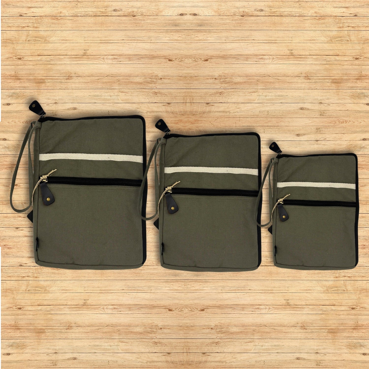 Olive Canvas Large Laptop Pouch with Quick Access Design and Extra Side Pocket - SHAMTAM.COM