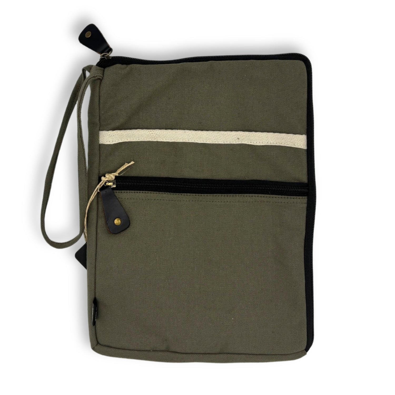 Olive Canvas Travel Laptop Pouch with Quick Access Design and Extra Storage - SHAMTAM.COM