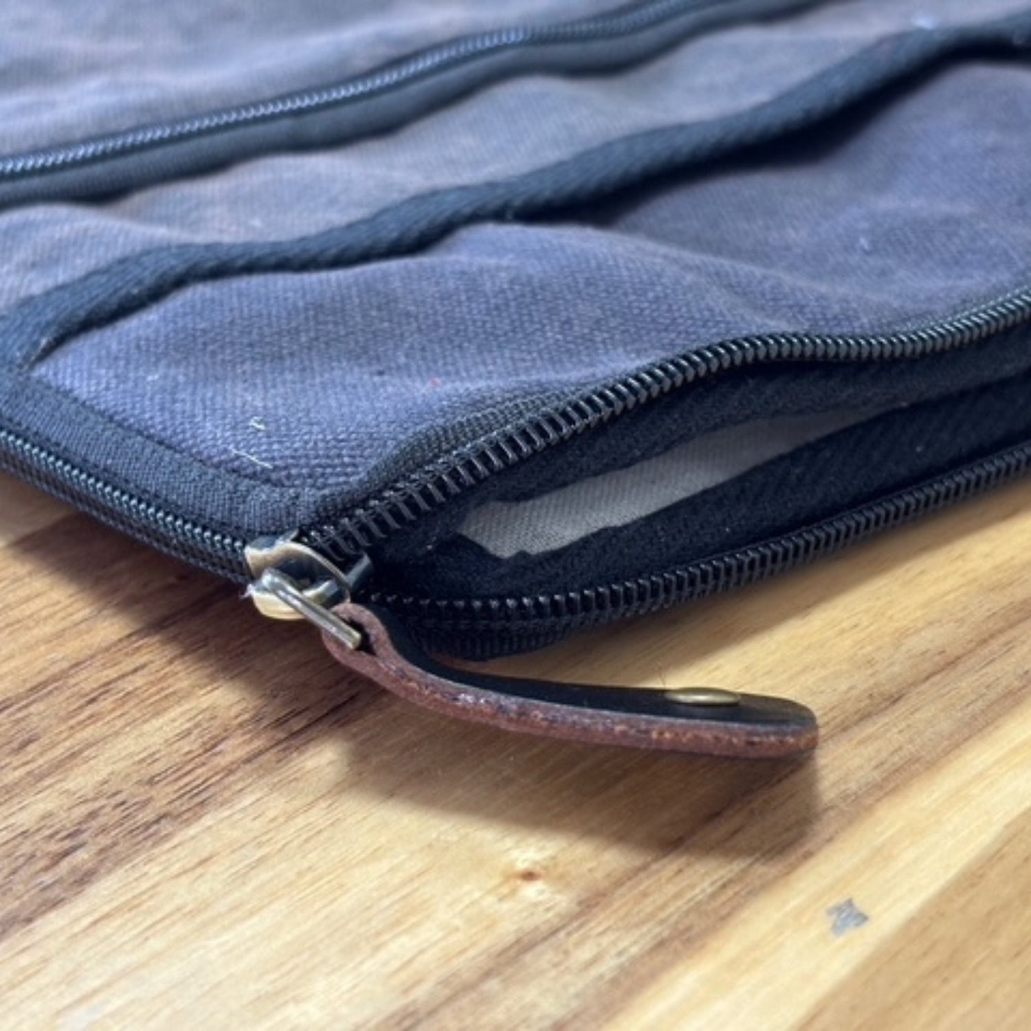 Charcoal Stonewash Travel Laptop Pouch with Quick Access Design and Extra Side Pocket - Slim, Portable, and 100% Cotton Organizer - SHAMTAM.COM