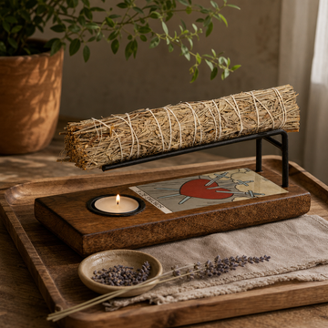 Large Sage Stick Heater Enamelled - 3 of Swords — styled in a warm, naturally lit interior